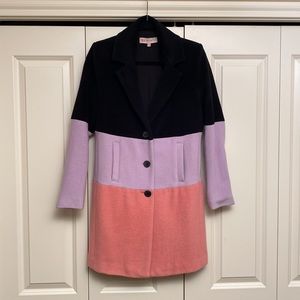 Whythe, Wool Coat. Size small. Lined. Black, pink, orange. Rare.